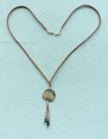 J4228 suede cord with round plate metallic and beads tassel necklace 