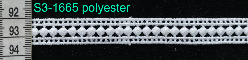S3-1665 1.5cm white color milk silk polyester lace 